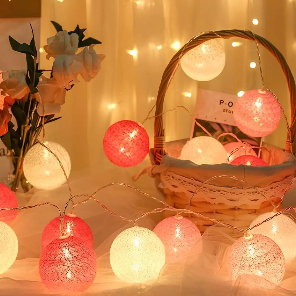 Cotton Ball Garland LED USB & Battery Powered