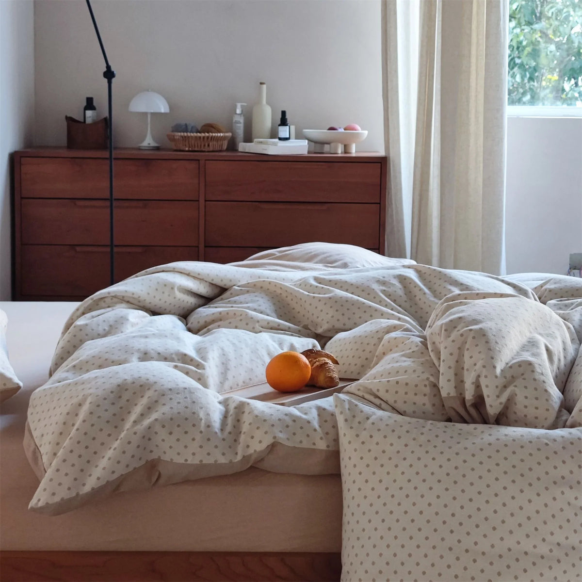Cotton Bedding Set Breathable Fine Polka Dot Easy Care