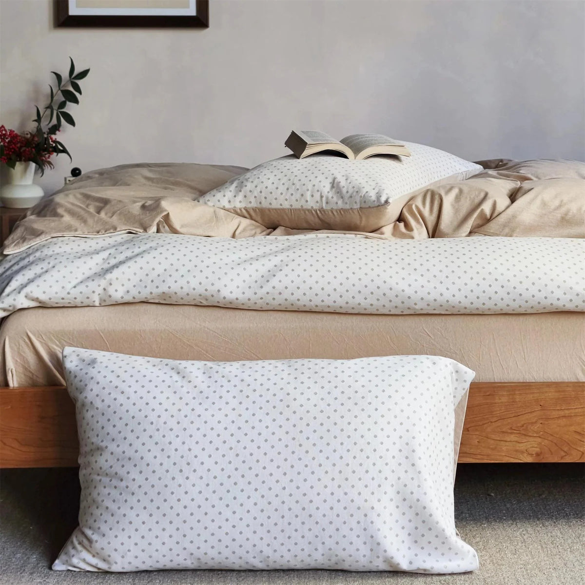 Cotton Bedding Set Breathable Fine Polka Dot Easy Care