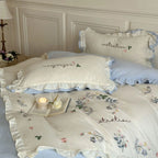 Cotton Bedding Set Country House Ruffle & Floral Embroidery