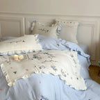 Cotton Bedding Set Country House Ruffle & Floral Embroidery