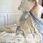 Cotton Bedding Set Country House Ruffle & Floral Embroidery