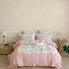 Cotton Bedding Set Country House Ruffle & Floral Embroidery
