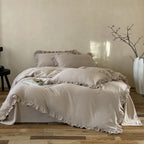 Cotton Bedding Set Percale Weave Ruffled Trim