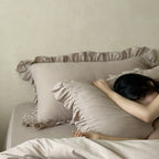 Cotton Bedding Set Percale Weave Ruffled Trim