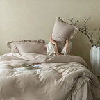 Cotton Bedding Set Percale Weave Ruffled Trim