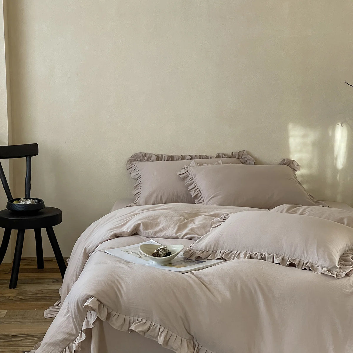 Cotton Bedding Set Percale Weave Ruffled Trim