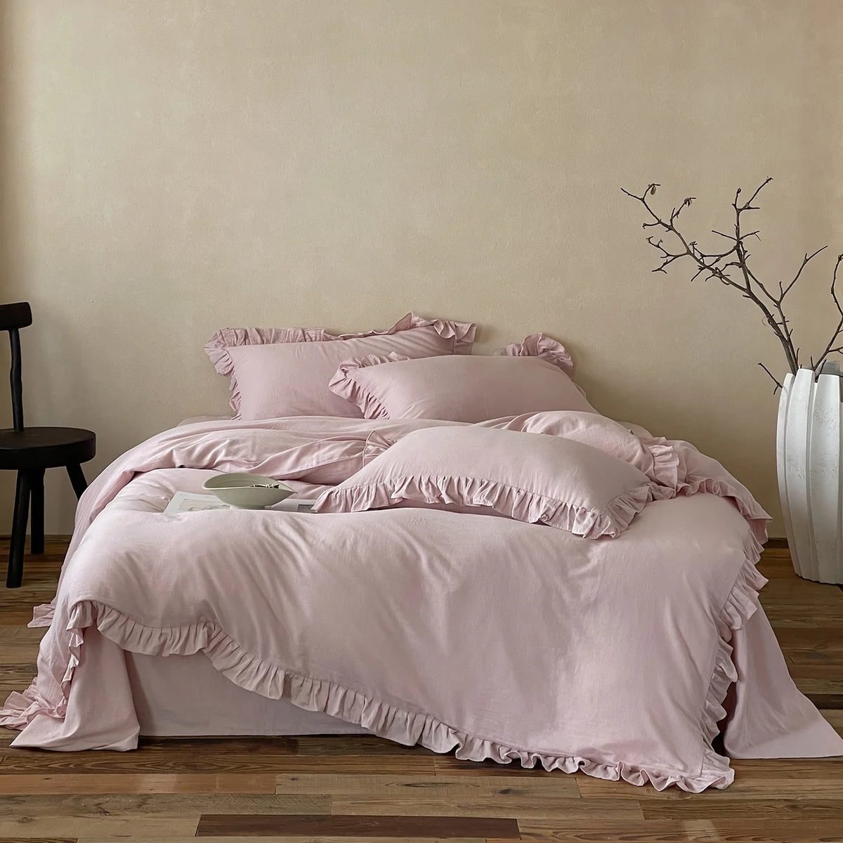 Cotton Bedding Set Percale Weave Ruffled Trim