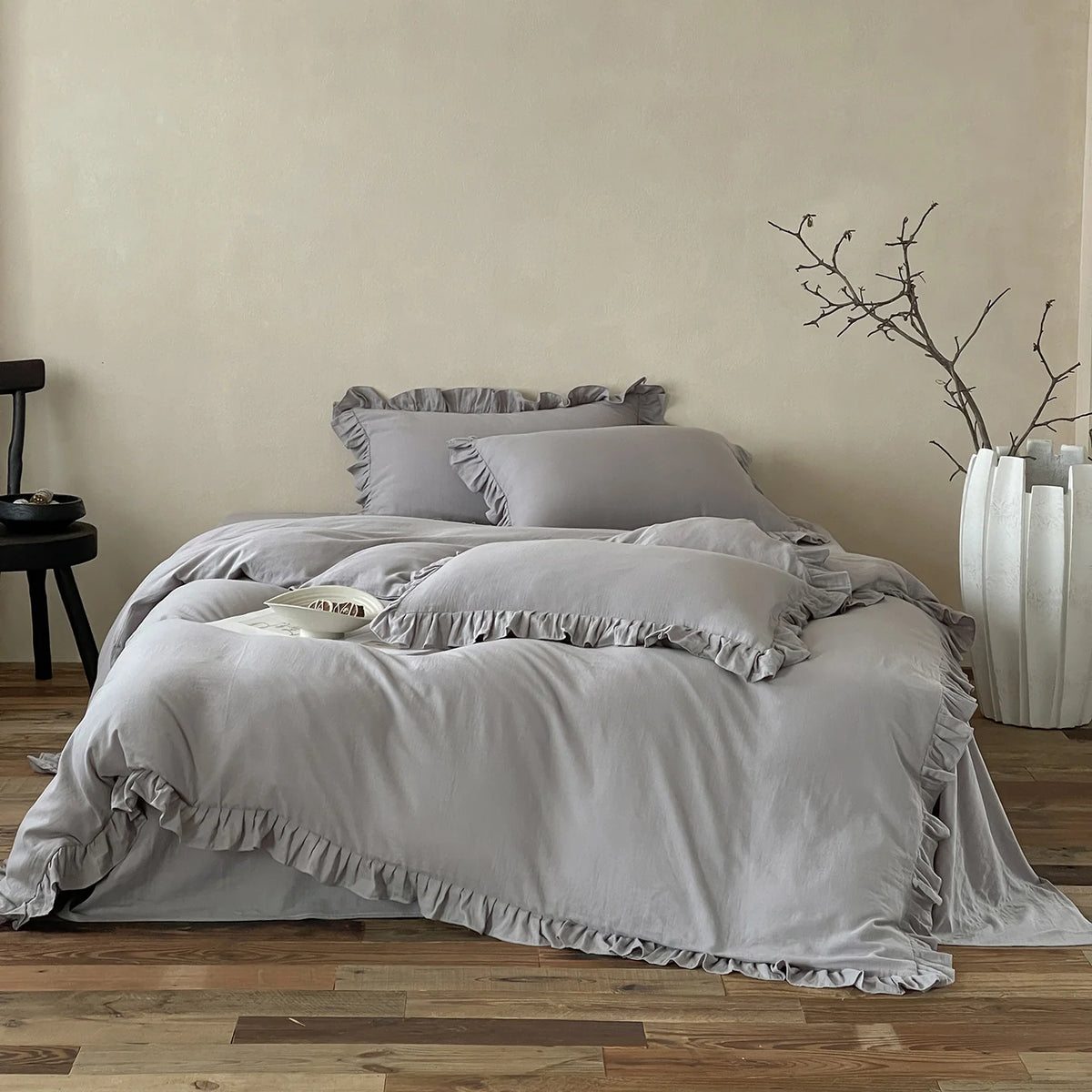 Cotton Bedding Set Percale Weave Ruffled Trim