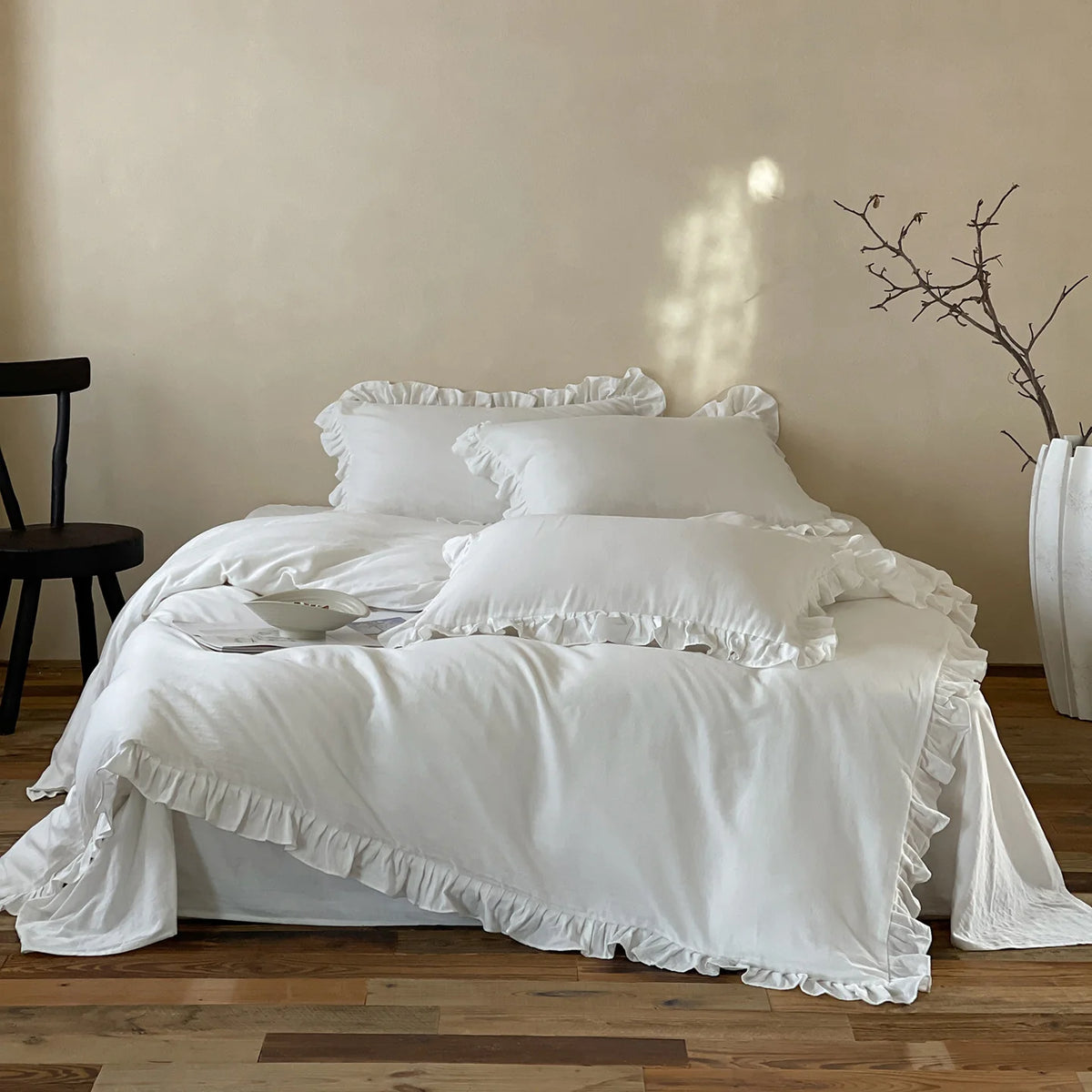 Cotton Bedding Set Percale Weave Ruffled Trim