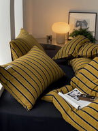 Cotton Bedding Set Striped Percale Wrinkle-Resistant 4-Piece