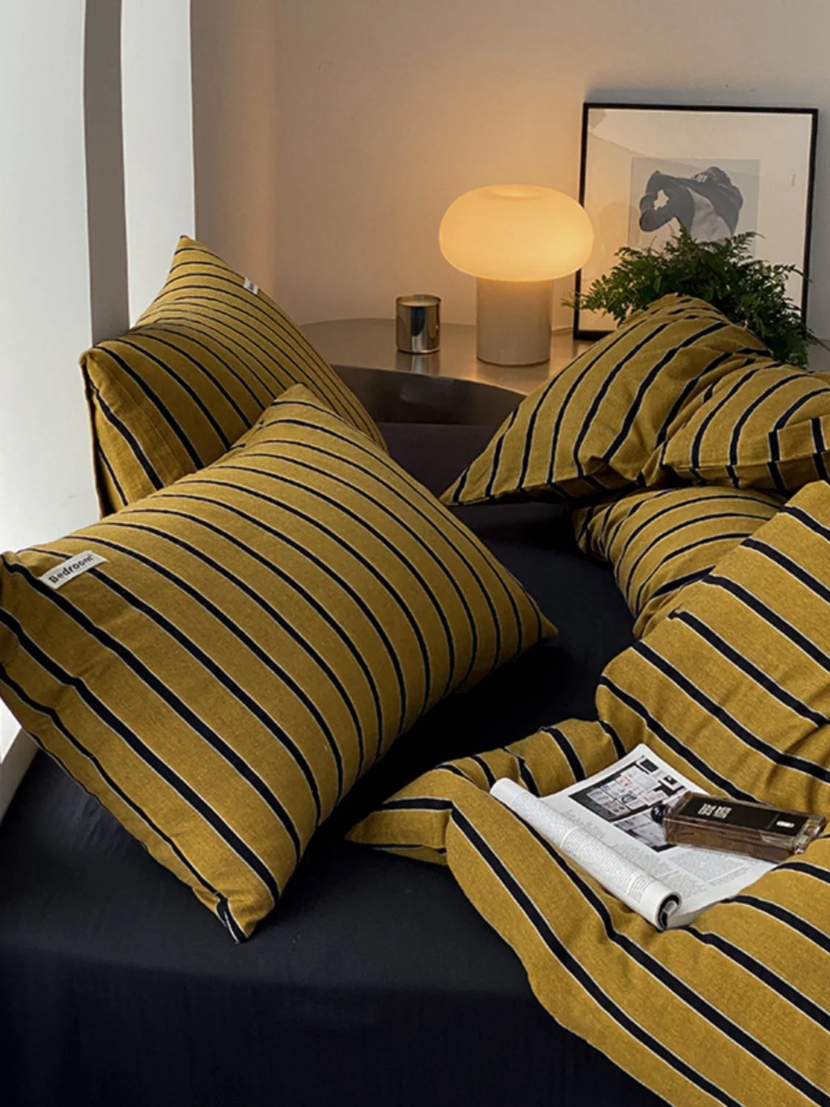 Cotton Bedding Set Striped Percale Wrinkle-Resistant 4-Piece