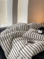 Cotton Bedding Set Striped Percale Wrinkle-Resistant 4-Piece