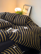 Cotton Bedding Set Striped Percale Wrinkle-Resistant 4-Piece