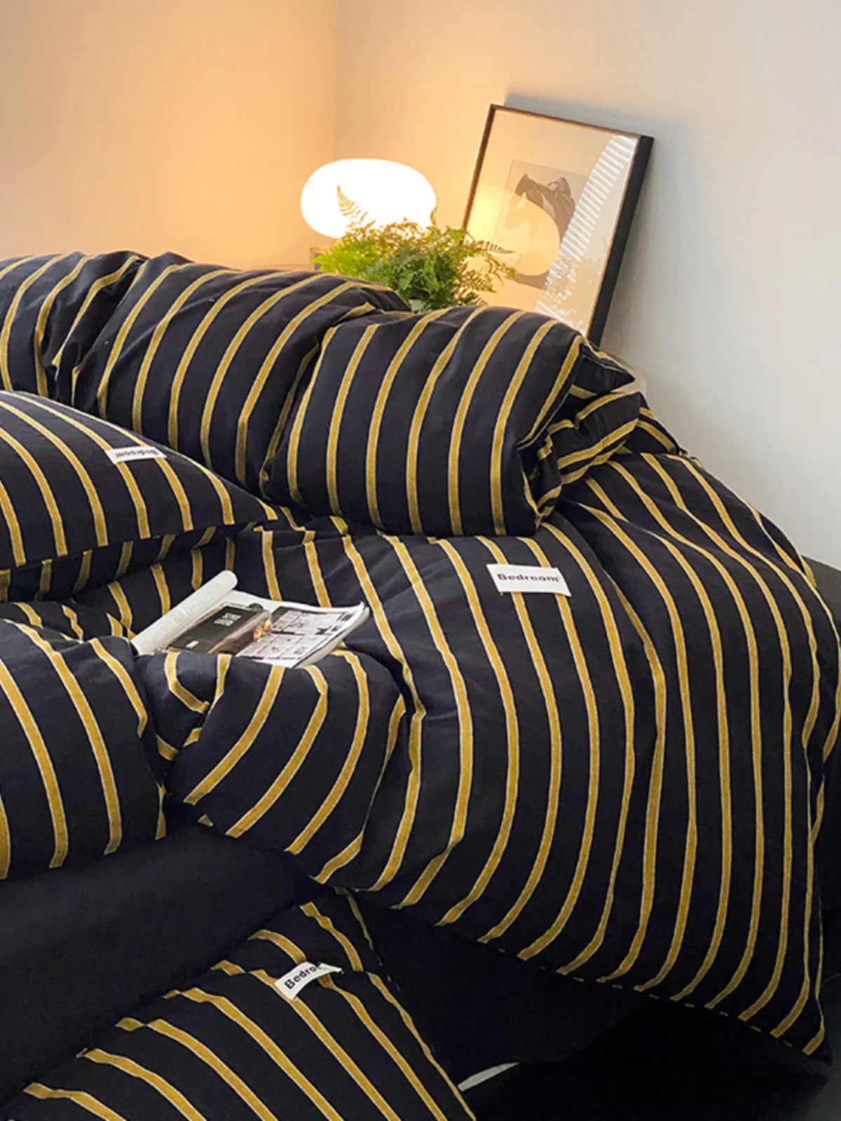 Cotton Bedding Set Striped Percale Wrinkle-Resistant 4-Piece