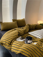 Cotton Bedding Set Striped Percale Wrinkle-Resistant 4-Piece