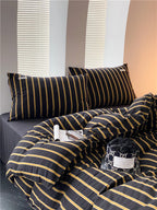 Cotton Bedding Set Striped Percale Wrinkle-Resistant 4-Piece