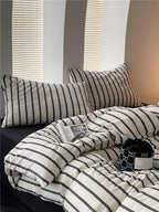 Cotton Bedding Set Striped Percale Wrinkle-Resistant 4-Piece
