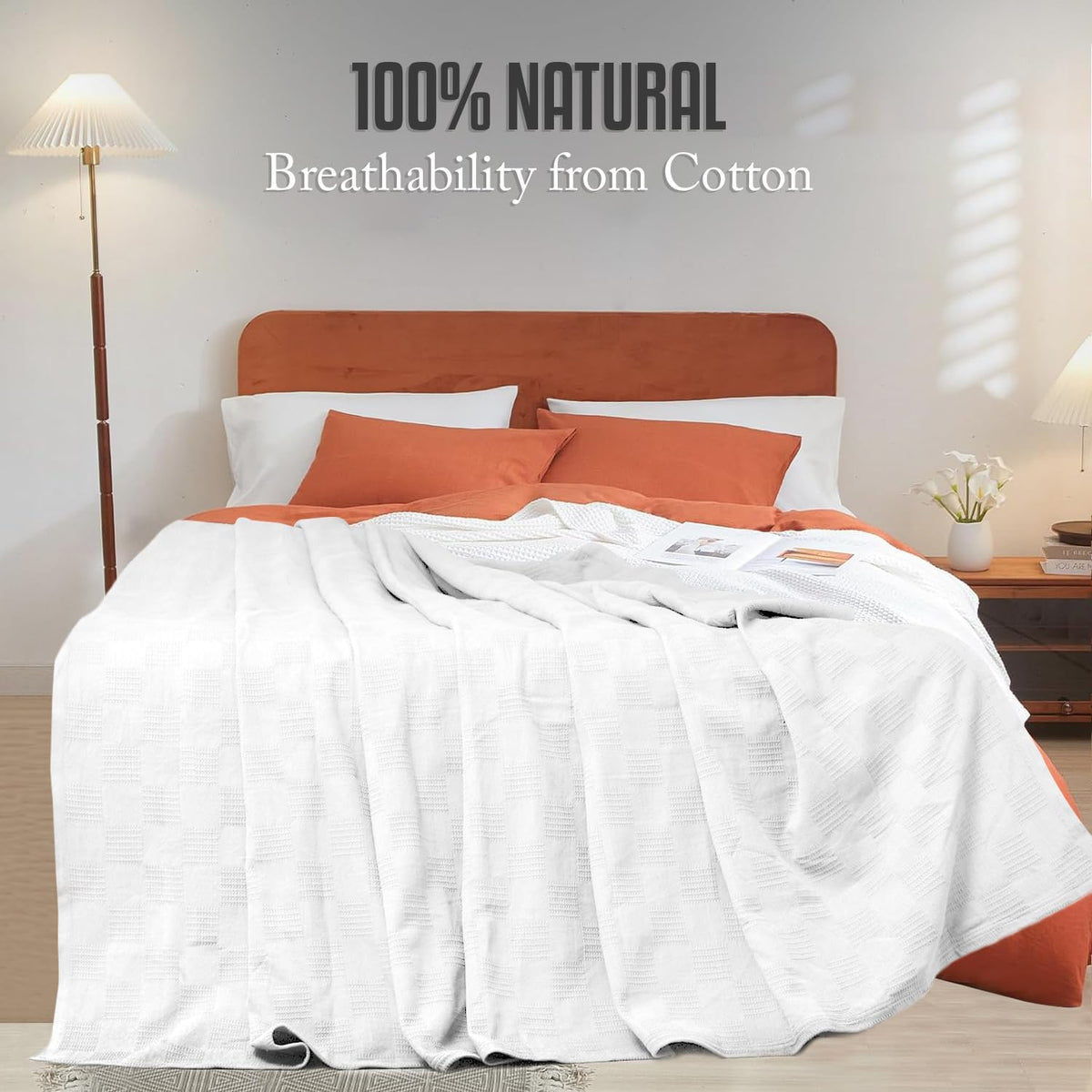 Cotton Blanket 350 GSM Breathable Square Texture