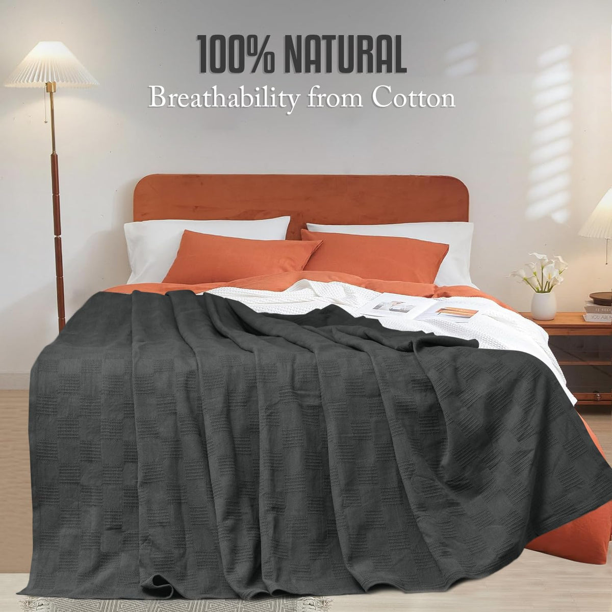 Cotton Blanket 350 GSM Breathable Square Texture