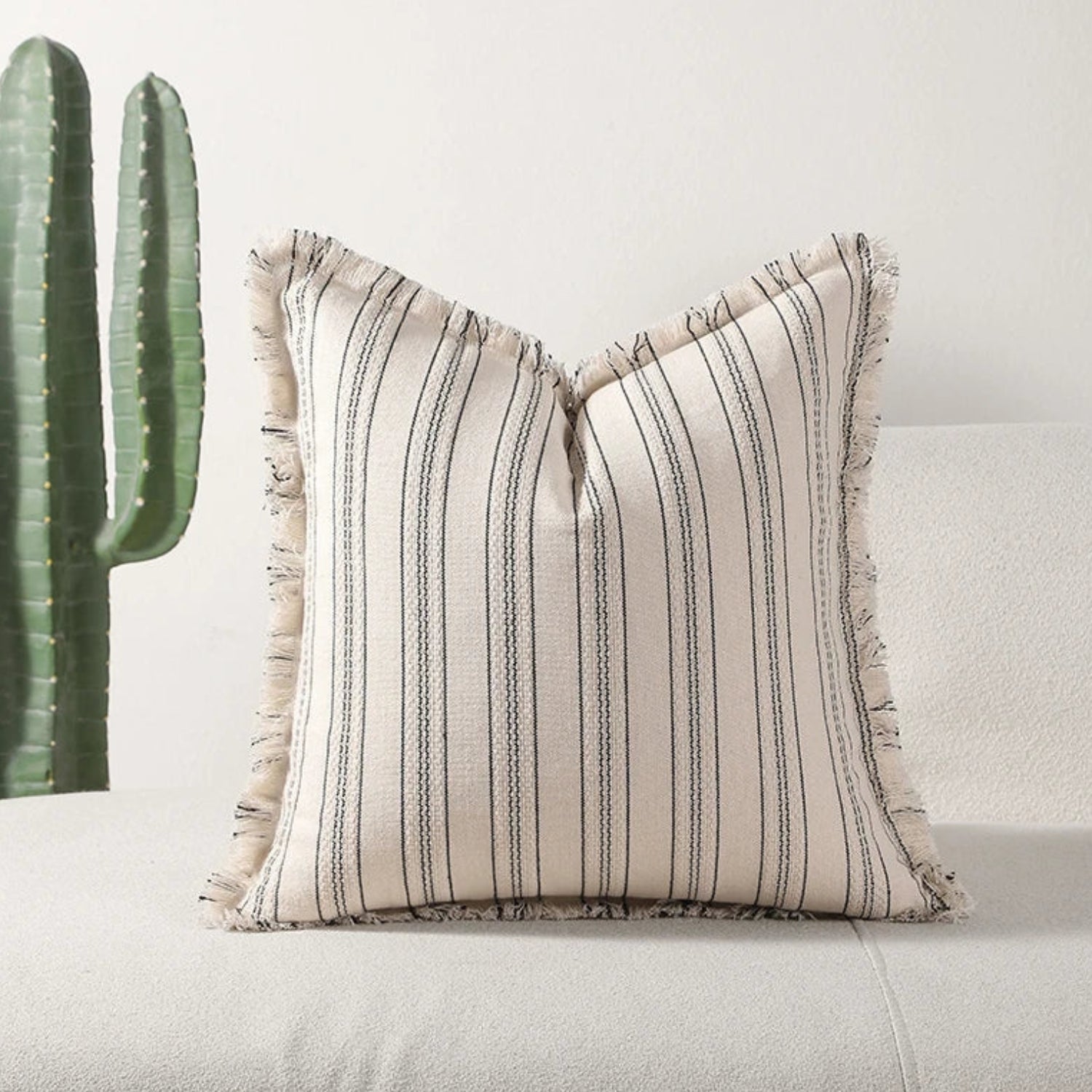 Cotton-Blend Textured Stripe Cushion Cover (18 x 18 in)