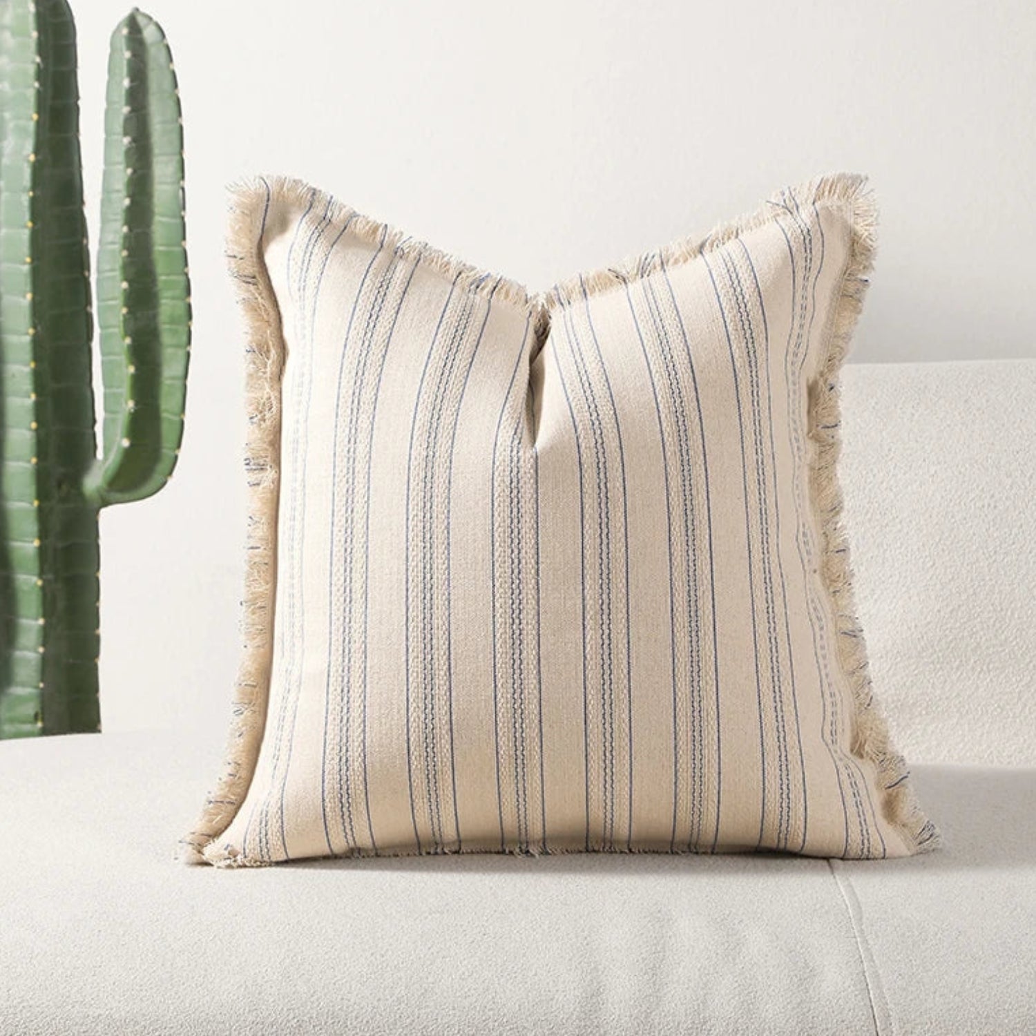 Cotton-Blend Textured Stripe Cushion Cover (18 x 18 in)
