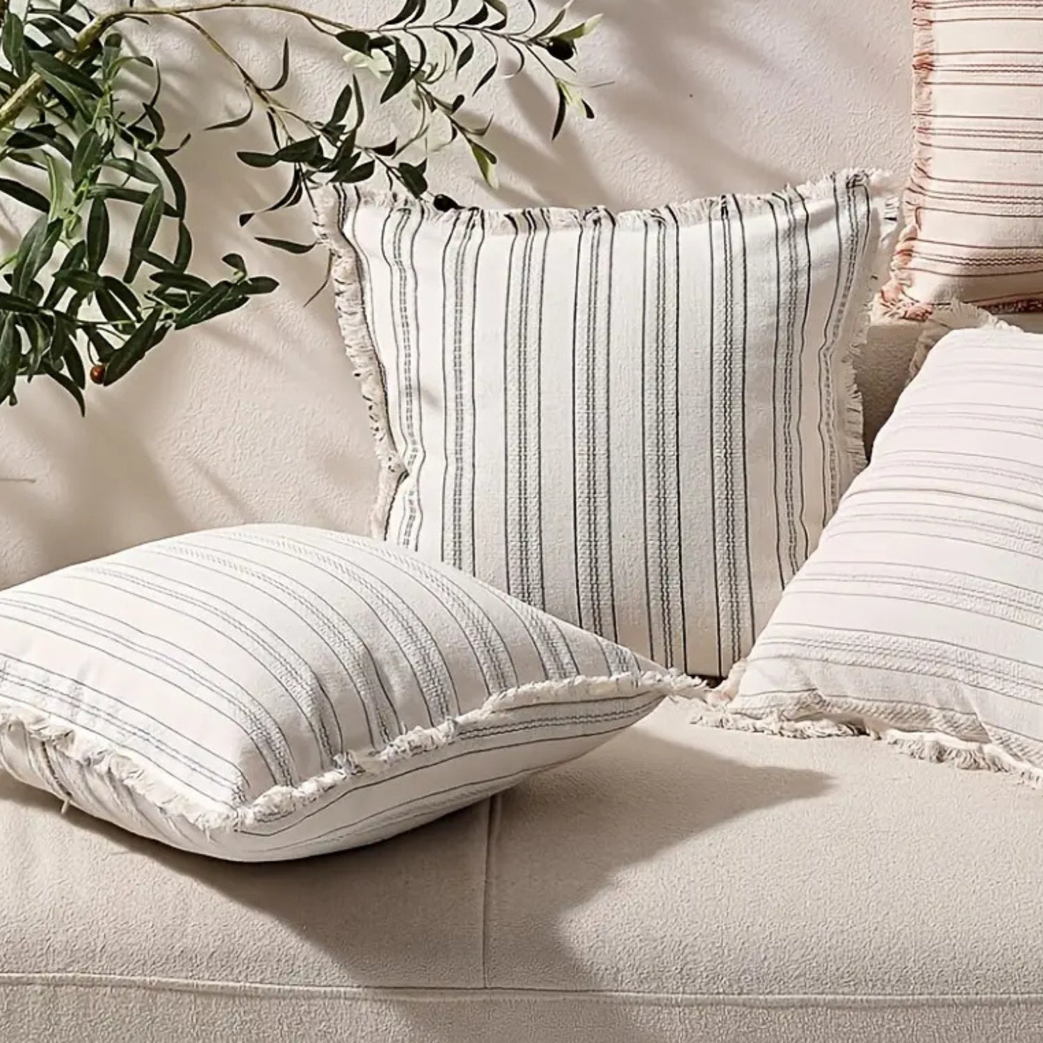 Cotton-Blend Textured Stripe Cushion Cover (18 x 18 in)