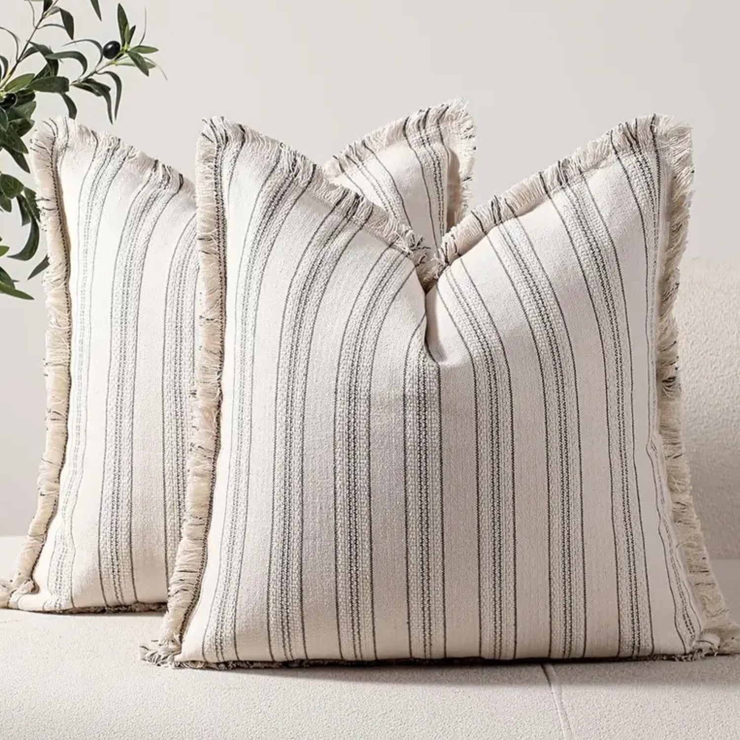Cotton-Blend Textured Stripe Cushion Cover (18 x 18 in)