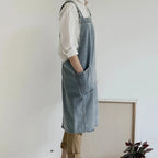 Cotton Denim Deep-Pocket Apron (Machine Washable)