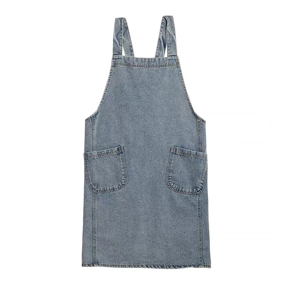 Cotton Denim Deep-Pocket Apron (Machine Washable)