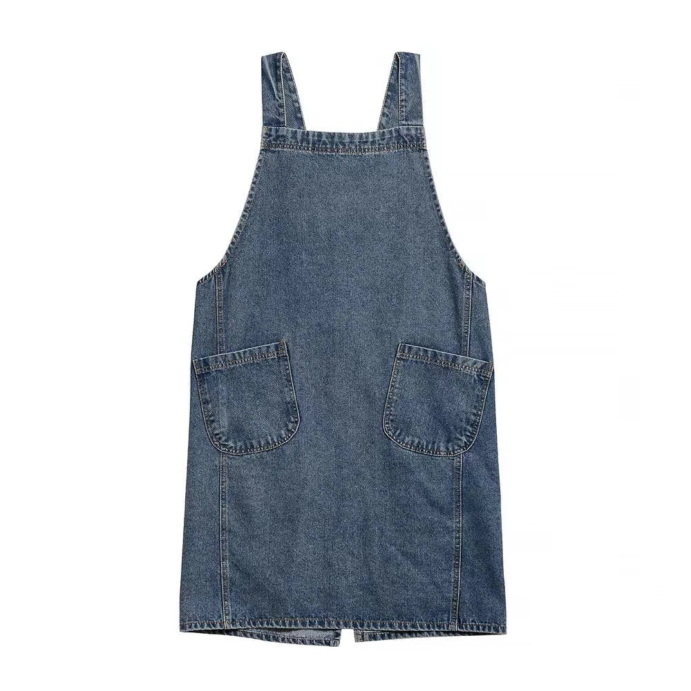 Cotton Denim Deep-Pocket Apron (Machine Washable)