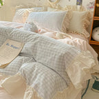 Cotton-Microfiber Gingham Duvet Cover Set (Ruffled Edges)