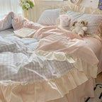 Cotton-Microfiber Gingham Duvet Cover Set (Ruffled Edges)
