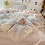 Cotton-Microfiber Gingham Duvet Cover Set (Ruffled Edges)