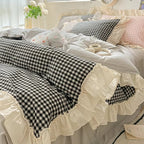 Cotton-Microfiber Gingham Duvet Cover Set (Ruffled Edges)