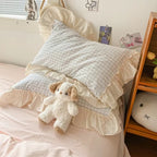 Cotton-Microfiber Gingham Duvet Cover Set (Ruffled Edges)