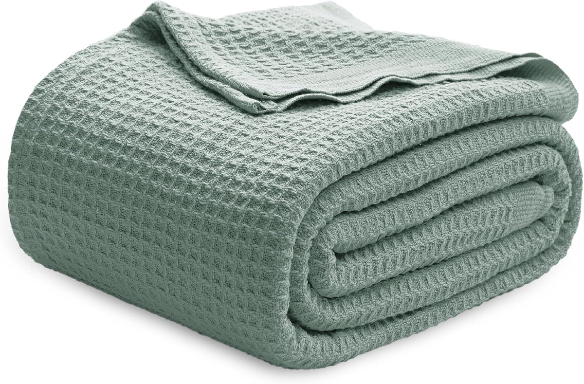 Cotton Throw Blanket Long-Staple Waffle Weave Machine Washable