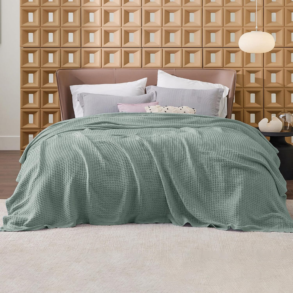 Cotton Throw Blanket Long-Staple Waffle Weave Machine Washable