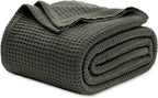 Cotton Throw Blanket Long-Staple Waffle Weave Machine Washable