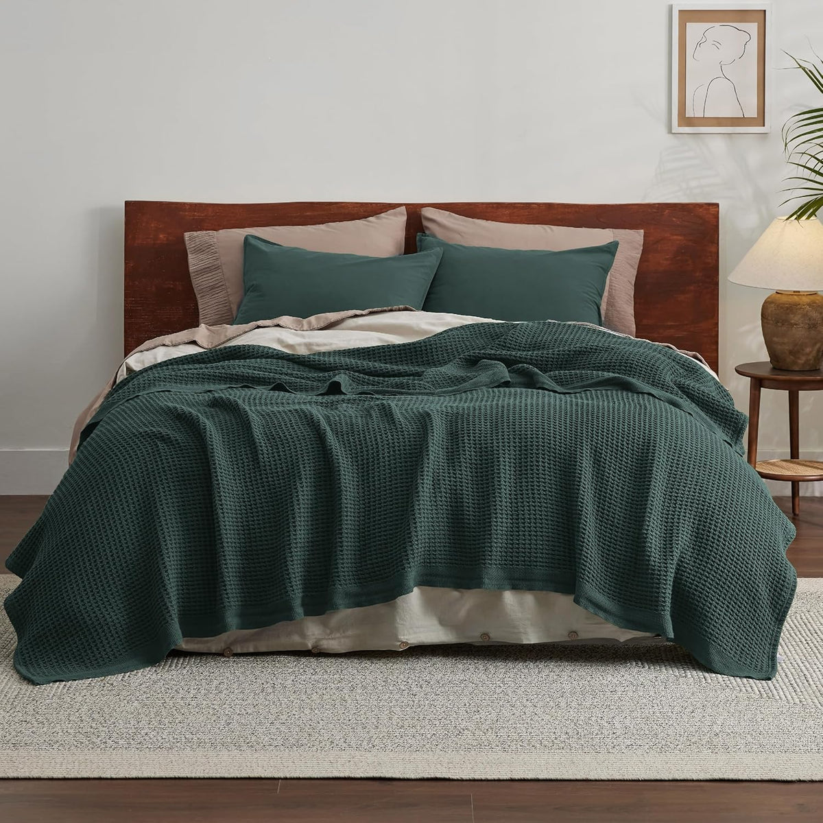 Cotton Throw Blanket Long-Staple Waffle Weave Machine Washable