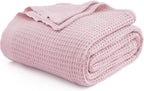 Cotton Throw Blanket Long-Staple Waffle Weave Machine Washable