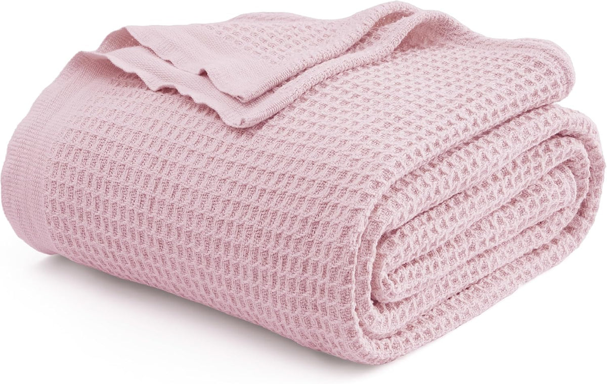 Cotton Throw Blanket Long-Staple Waffle Weave Machine Washable