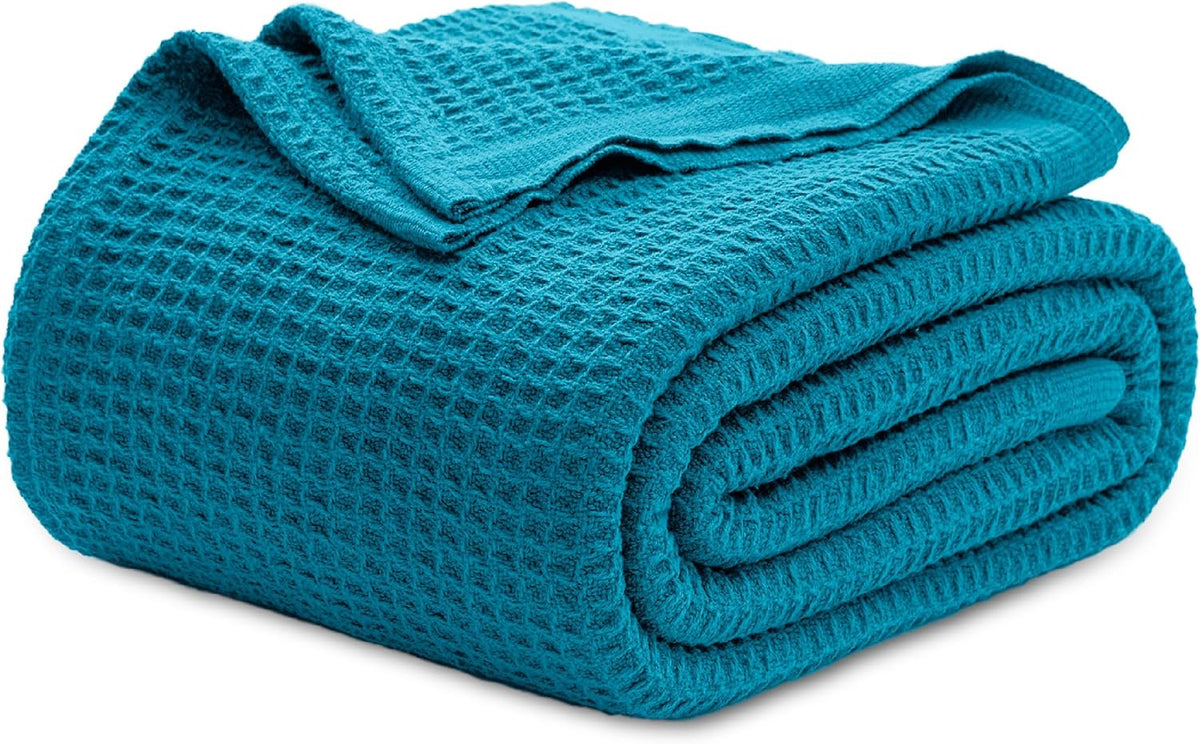Cotton Throw Blanket Long-Staple Waffle Weave Machine Washable