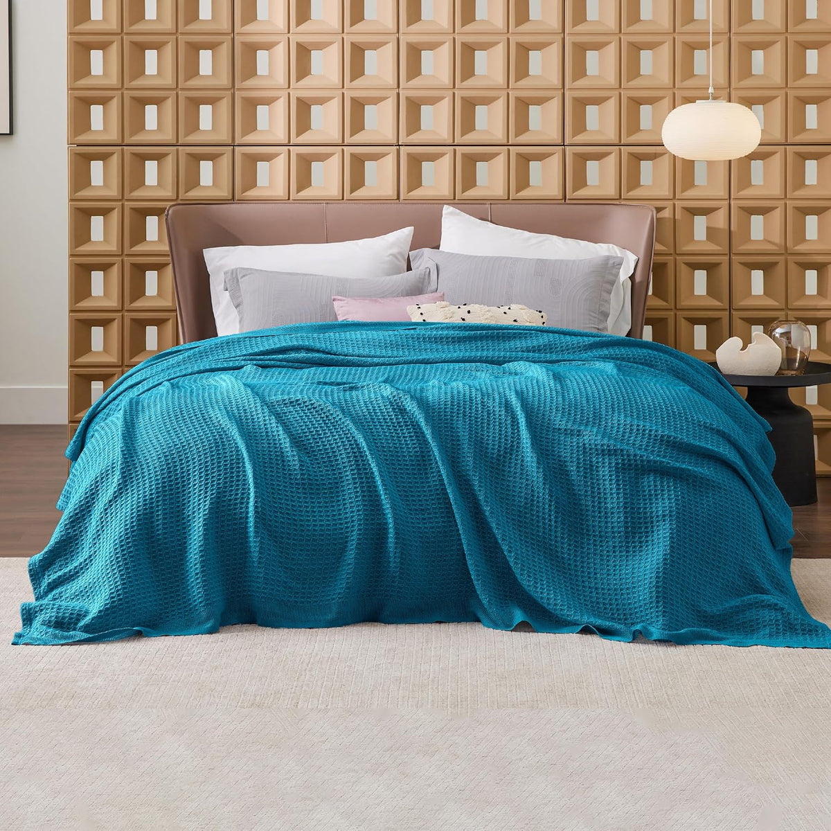 Cotton Throw Blanket Long-Staple Waffle Weave Machine Washable