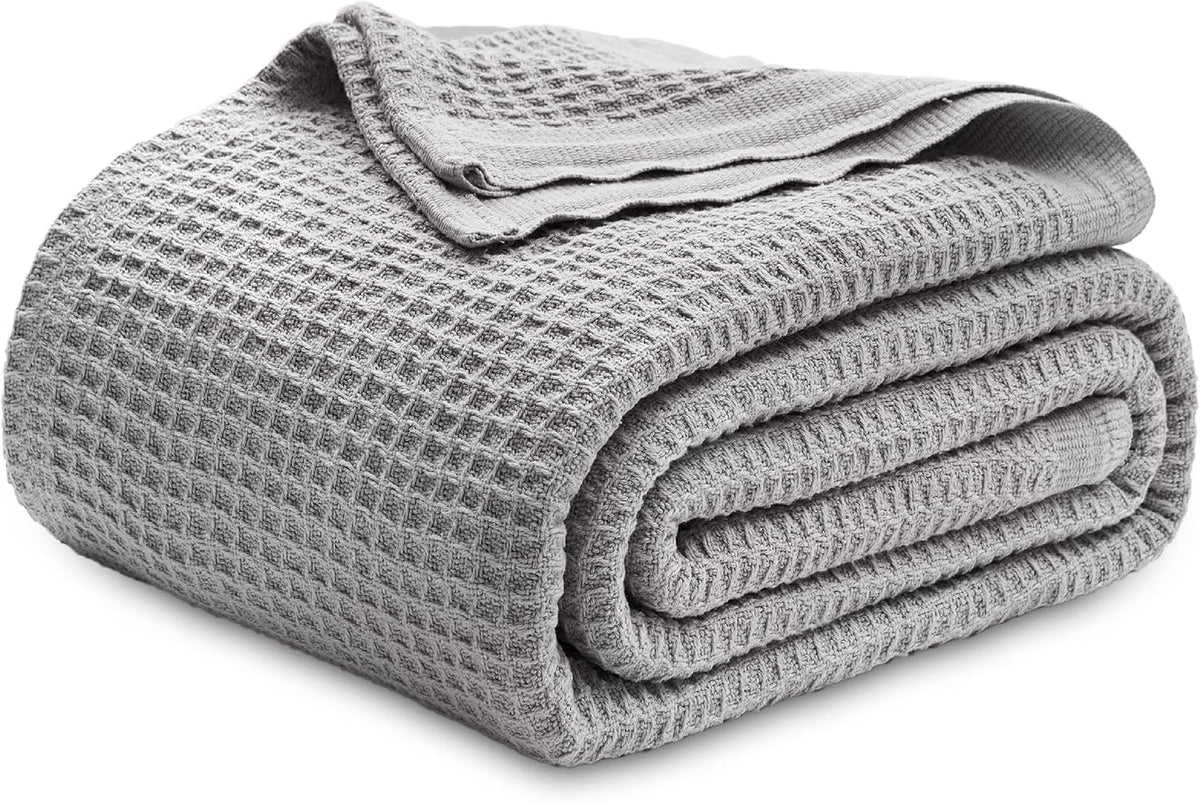 Cotton Throw Blanket Long-Staple Waffle Weave Machine Washable