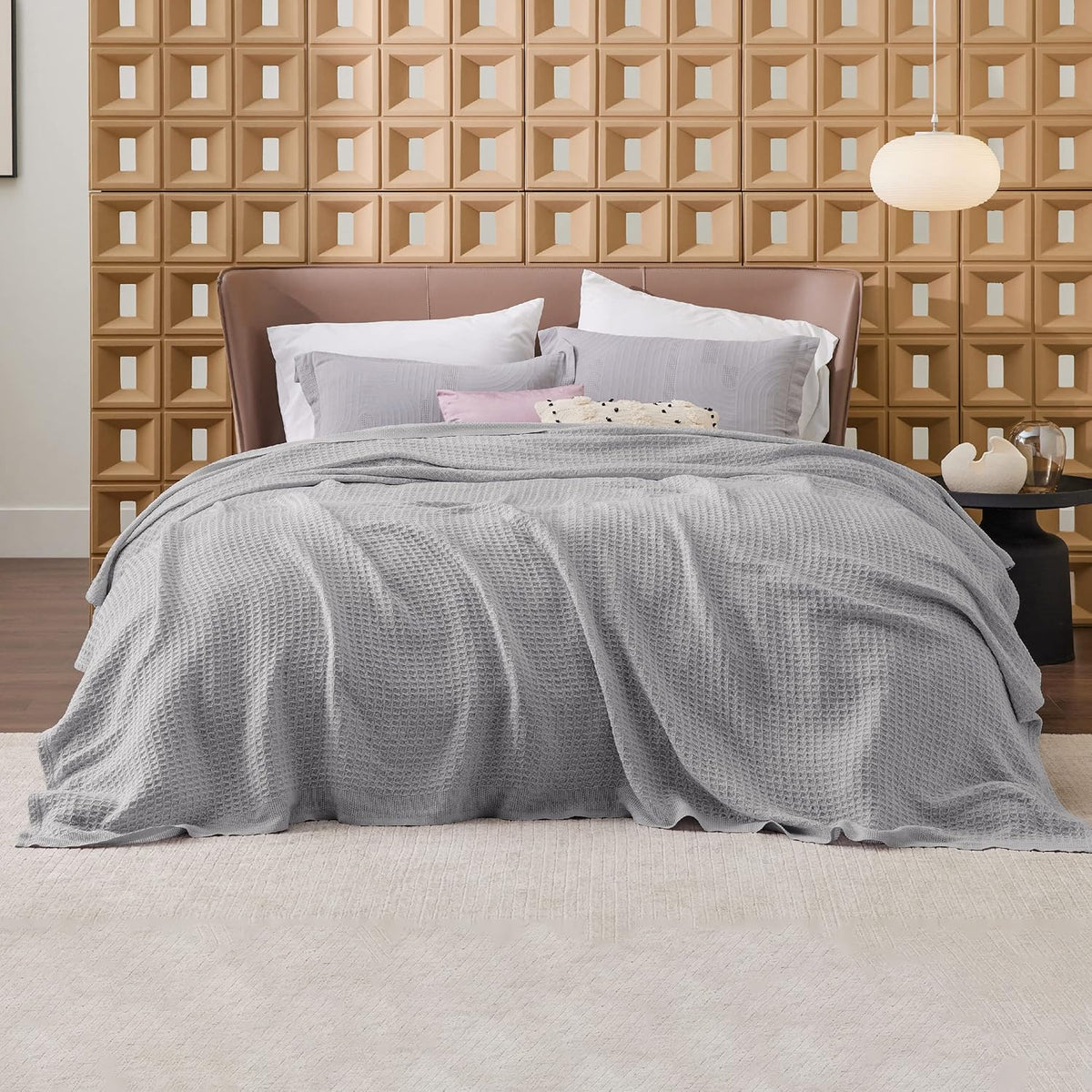Cotton Throw Blanket Long-Staple Waffle Weave Machine Washable