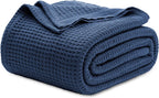 Cotton Throw Blanket Long-Staple Waffle Weave Machine Washable