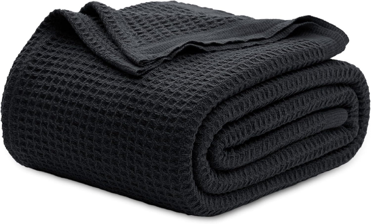 Cotton Throw Blanket Long-Staple Waffle Weave Machine Washable