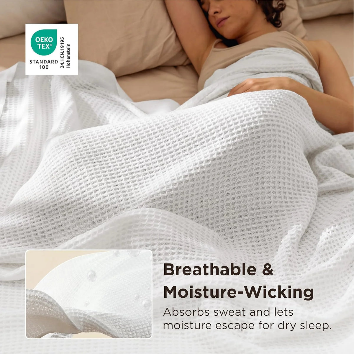Cotton Throw Blanket Long-Staple Waffle Weave Machine Washable