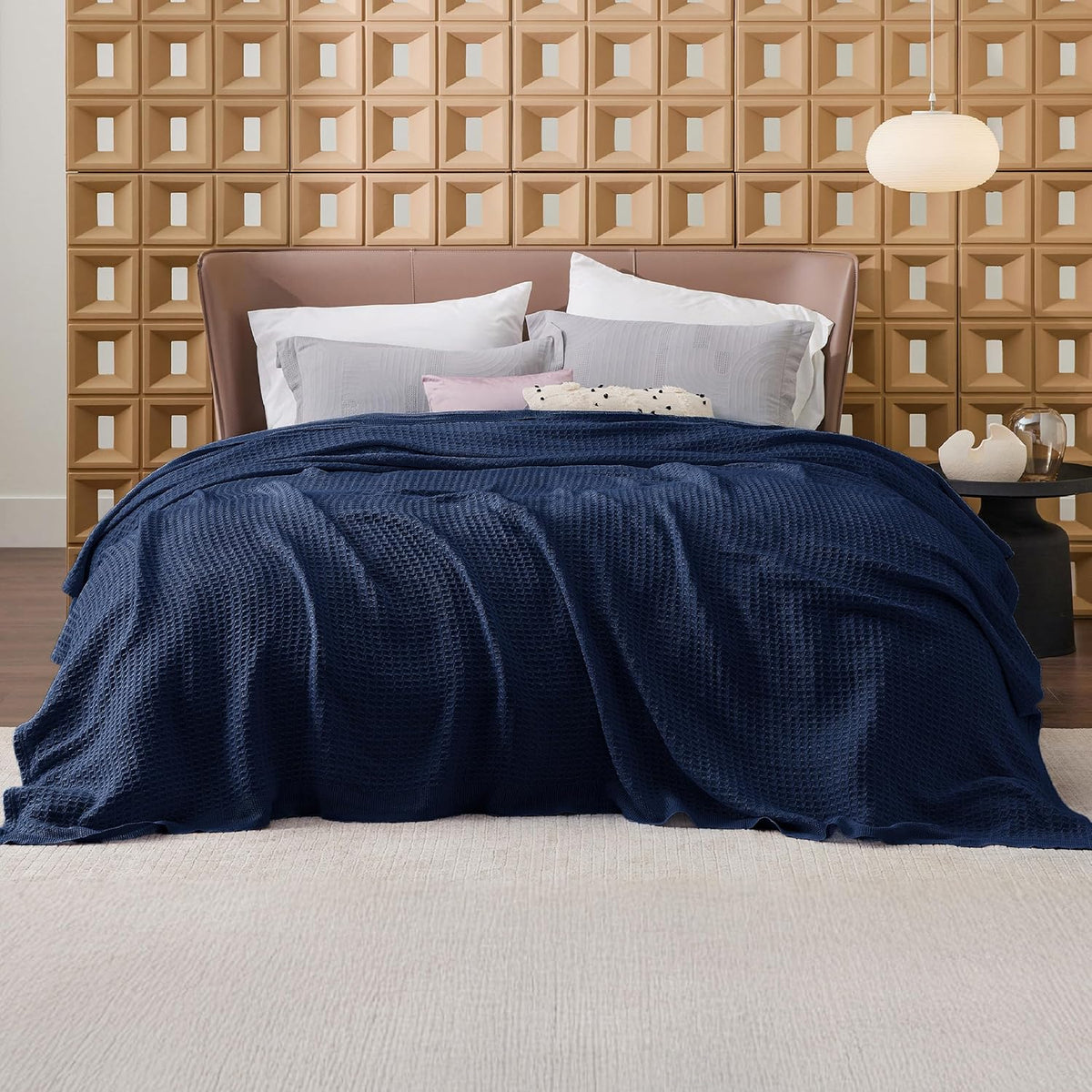 Cotton Throw Blanket Long-Staple Waffle Weave Machine Washable